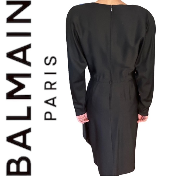 CLASSIC Black Balmain Dress with epaulets Appropriate Size 8 - Picture 4 of 6